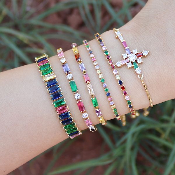 

золото заполненного zirconia braceletbangle женщин радуга cz крест браслет регулируемого сердце сглаз змей цепь браслет, Golden;silver