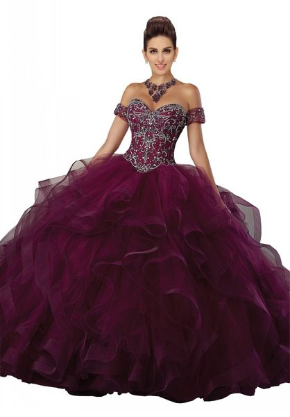 

роскошные бисероплетение хрустальные бальное платье quinceanera платья оборками с плеча layers с коротким рукавом юбка тюль пром платья, Blue;red