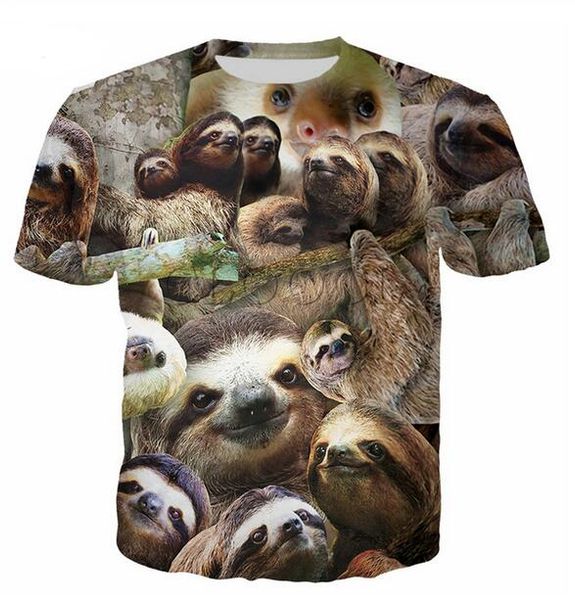 

new fashion mens/womans animal sloth collage t-shirt summer style funny 3d print casual t-shirt w0121, White;black