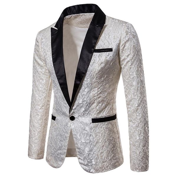 

2019 men's lapel one button jacquard blazer coat long sleeve suit jacket men suit set wedding suits groom tuxedos, White;black