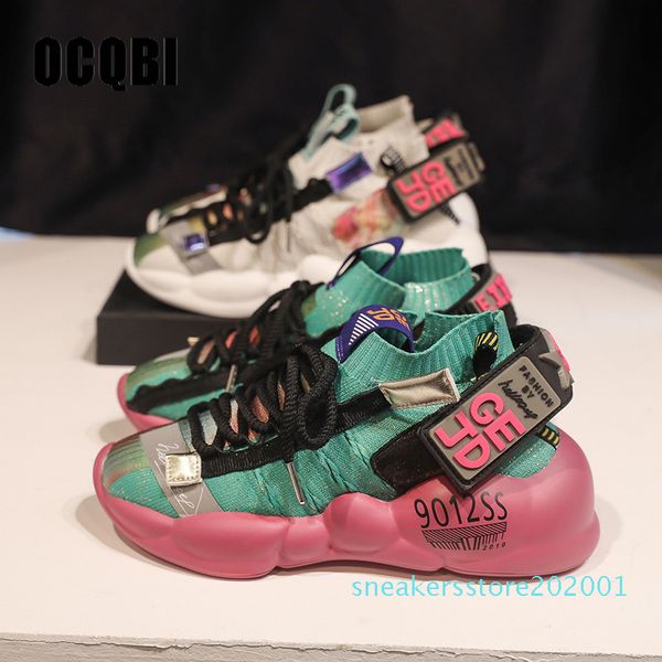 

2019 fashion high heel wedges platform sneakers women cross-tied mixed colors pu leather shoes comfortable casual woman shoes s01, Black