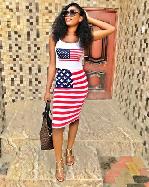 

печать сексуальные женские 2шт летнее платье тощие дамы два кусок наборы полосатый принт женская одежда флаг сша, White