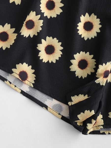 

zaful off shoulder bell sleeve sunflower print romper fashion 2019 women playsuit casual vintage short rompers womens jumpsuit, Black;white