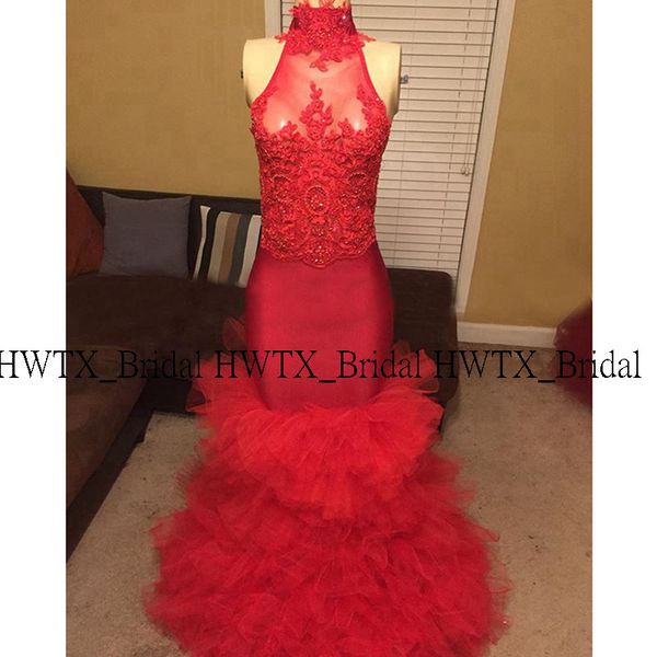 

red long prom dresses 2020 illusion high neck mermaid african black girl graduation gowns women met gala dress customized, White;black