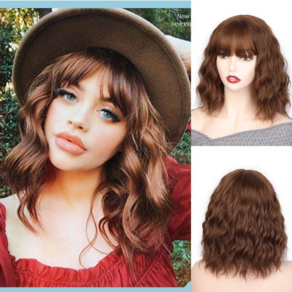 

aisibeauty synthetic wigs for women short bob wigs short water wave high temperature fiber 5colors avaliable cosplay hair, Black