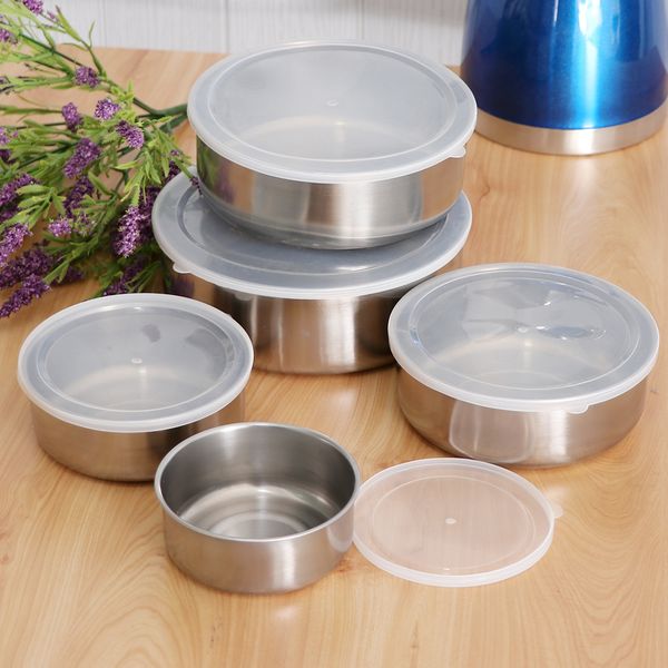 

5pcs stainless steel mixing bowls set with lids non-skid silicone