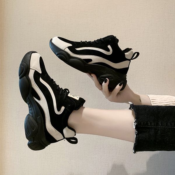 

women high shoes 2019 winter fashion female black flock basket keep warm brand casual shoes woman platform chunky sneakers mx200425
