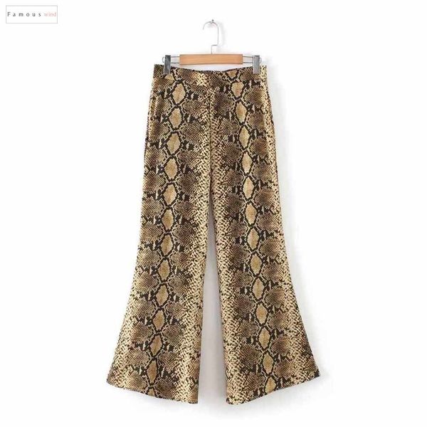 

повседневные элегантные змеи штаны печать flare эластичный пояс карманы гофрированной середина дама женщина стильных брюки уличной mujer ka2, Black;white