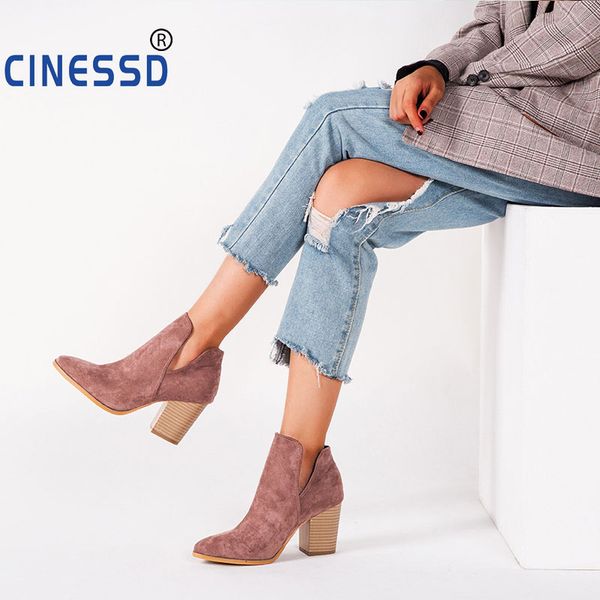 

spring women designer ankle elegant boots low high heels 8cm zipper short quality boots shoes size 36-43, Black