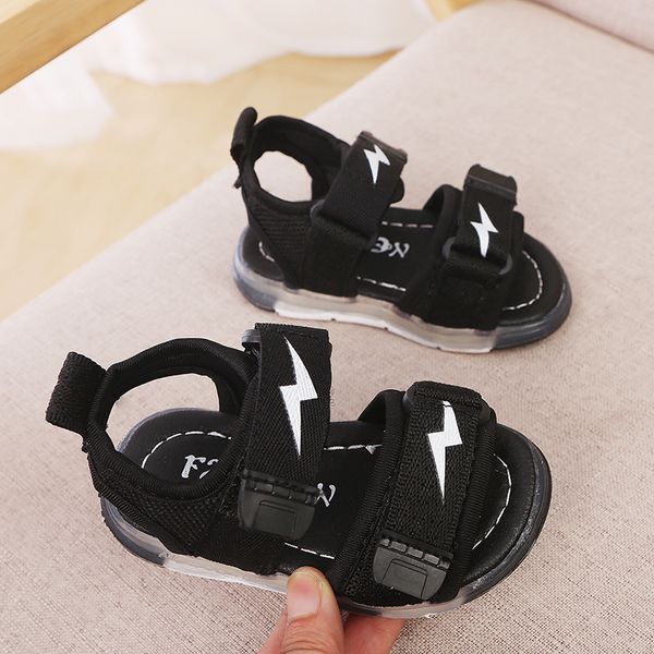 

children beach sandals summer kids led shoes baby boys casual shoes for girls sandal with lights chaussure enfant, Black