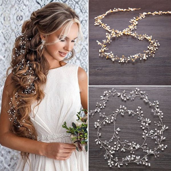 Hair Vine Bridal Headwear Crystal Pearl Ladies Fancy Headband Long