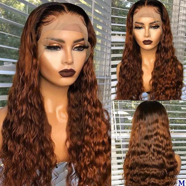 

eversilky ombre 1b/dark blonde natural wave full lace human hair wigs 180density pre plucked natural hair 360 lace frontal wigs, Black;brown
