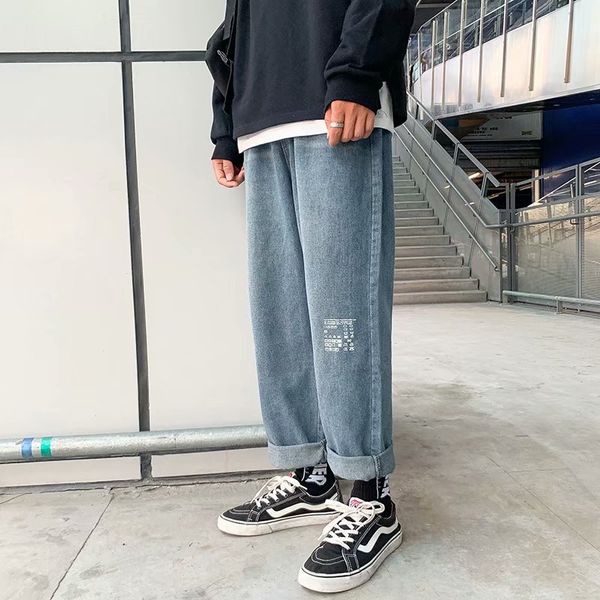 

джинсы мужские свободного покроя с монограммой джинсовые брюки уличная одежда, Blue