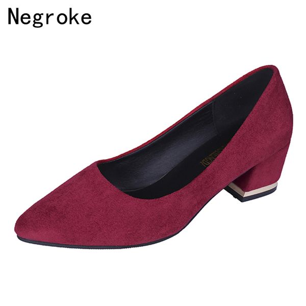 

2019 cute women pumps sweet style square high heels shallow boat shoes woman office wedding party ol suede sapato feminino, Black