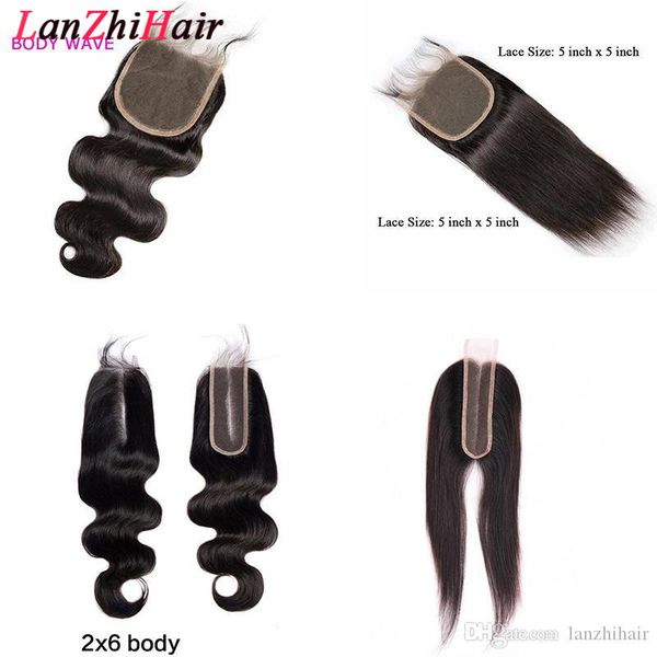 

шнурок закрытие 100% virgin человеческий 5x5 прямые волосы объемная волна кружева закрытия отбеленные узлы 2х6 free средняя часть малазийски, Black