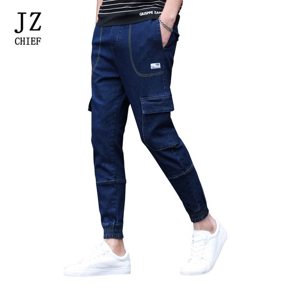 

men jeans 2019 hip hop streetwear mens denim pants casual jeans cargo pants fashion harem ankle length trousers, Blue