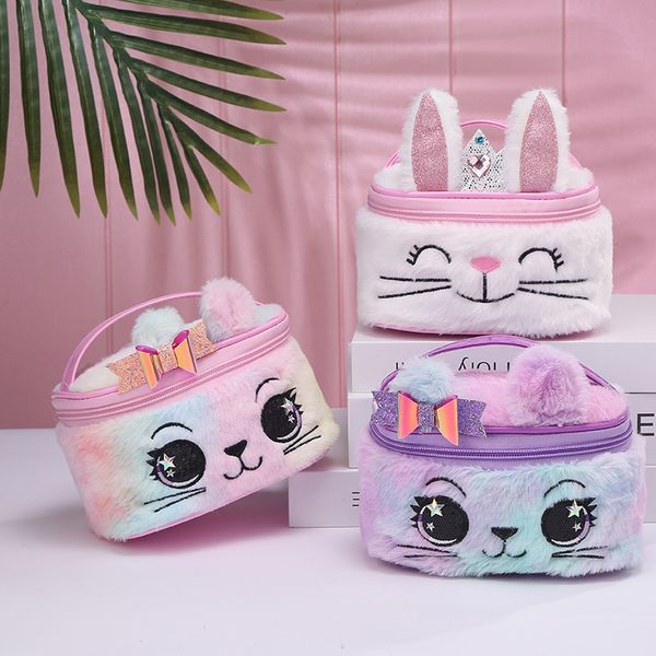 

mini unicorn cat plush bags for women 2019 winter faux fur small hologram leather chirldren's makeup shoulder bag