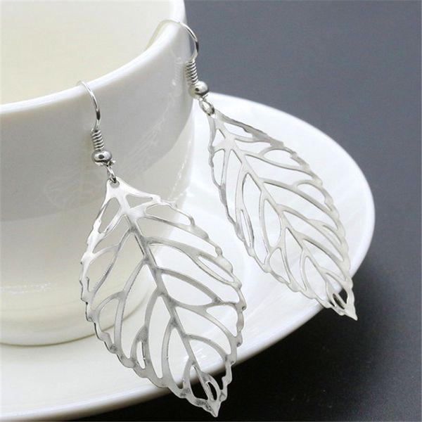 

europe and america fashion simple mori series metal leaf earrings ear stud earrings women's new style leaves, Silver