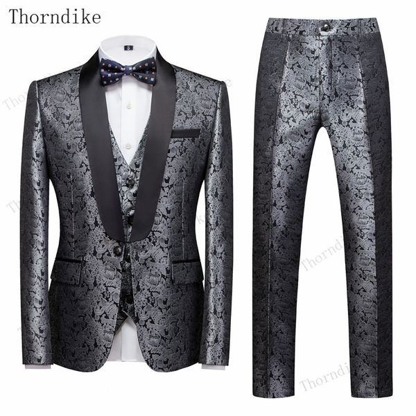 

thorndike 3pcs mens blazer suit slim fit tuxedo coat + pants+vest trousers formal evening wedding groom 2020 new, White;black