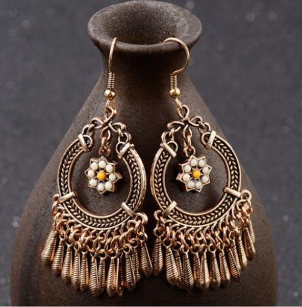 

vintage ethnic tassel hanging dangle drop earrings for women female anniversary party wedding jewelry ornaments accessories gb902, Silver