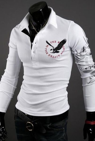 

новая летняя мода марка одежда мужчины поло eagle печать slim fit футболка с длинным рукавом хлопок мужчины вскользь рубашки поло осень, White;black