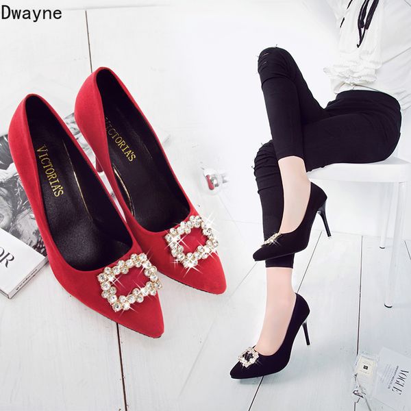 

2019 new women's shoes europe and the united states pointed stiletto heels red rhinestone wedding shoes, Black