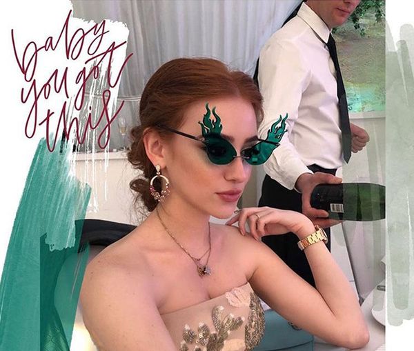 

fashion fire wave flame sunglasses women men rimless sun glasses eyewear luxury trending wide side party sunglasses streetwear, White;black