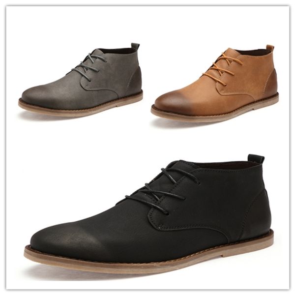 

flat heel cowskin men's casual boots cowskin lining martin boots solid lace up ankle boots, Black