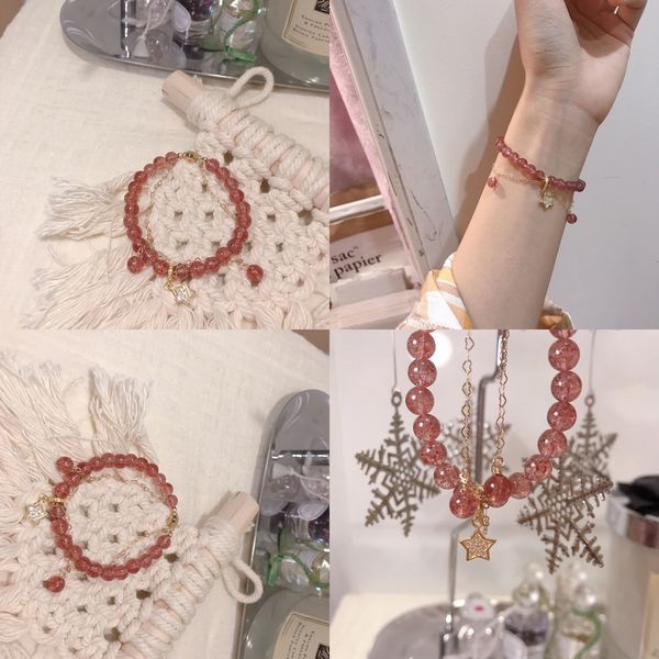 

14 natural ice strawberry crystal bracelet woman love chain k venus star concise mori student gift magnetic hematite bracelet, Black