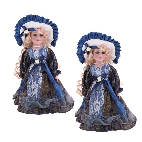

handcrafted victorian porcelain girl dolls elegant women figures ceramics doll with wooden stand 2 pieces deskornament