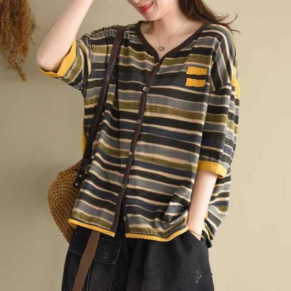 

2020 лето весна кардиганы женщины кнопка мода свободные полосатые рубашки блузки топы v-образным вырезом дамы повседневная все-матч хлопок в, White