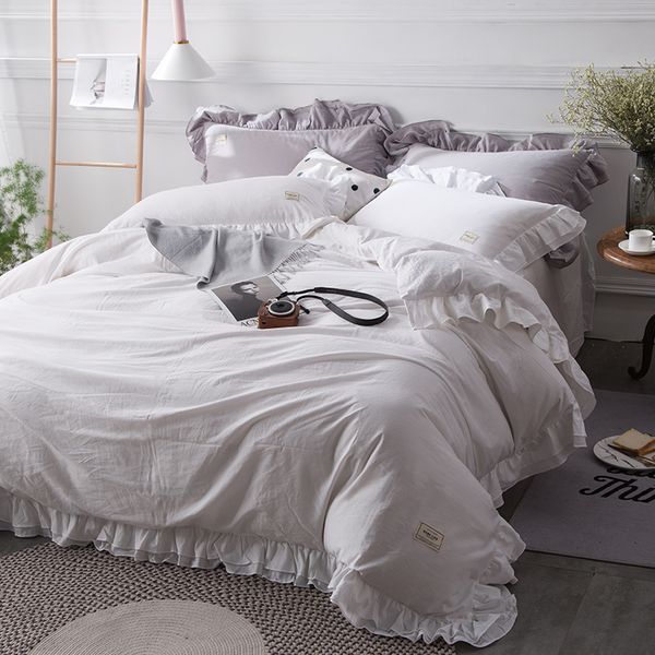 Grey Blue Purple Solid Color Brief Style Bedding Set 100 Cotton Soft Bedclothes Full Queen King Size Duvet Cover Bed Linen Oriental Bedding Cheap