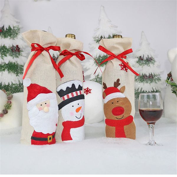 

1pc рождество главная настольные украшения xmas многоразовые вина сумки рождество бутылки вина обложка шампанского holder