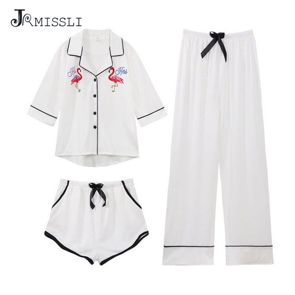 

jrmissli brand spring flamingo summer autumn cotton women pajamas sets sleepcoat sleep shorts lady female home clothes, Blue;gray