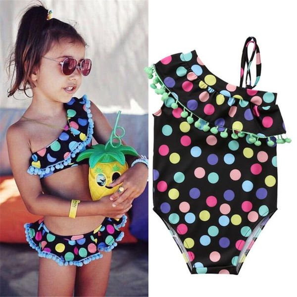 

pudcoco girl swimsuit cute kids baby girls polka dot swimsuit swimwear bathing suit tankini bikini set, White