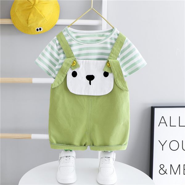 

одежда для новорожденных hylkidhuose девушки 2020 летние наборы для малышей infant с коротким рукавом stripe t shirt cartoon биб шорты детей, Blue