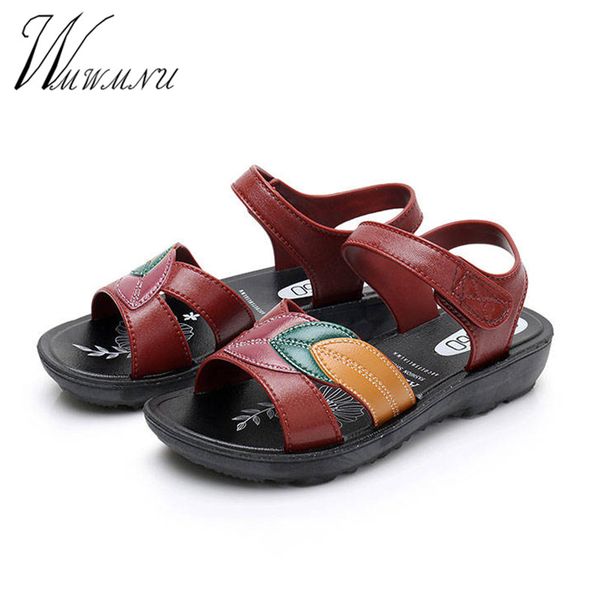 

plus size leather flat platform women's sandals comfortable soft beach open-toed shoes summer outdoor slippers indoor female, Black