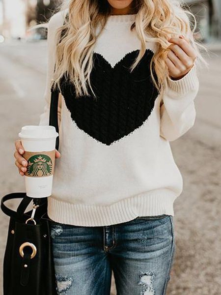 

autumn winter heart knitted women sweaters pullovers long sleeve sweater slim pull femme jumpers sueter mujer new, White;black