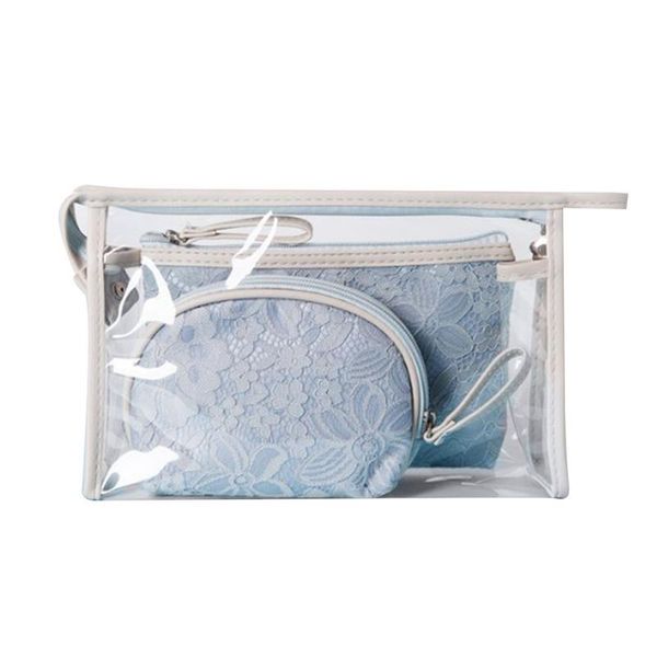 

3pcs aset waterproof pvc cosmetic bag in bag clear pouch zipper makeup wash kit storage bags toiletry cosmetic transparent purse