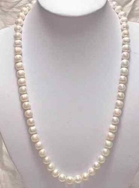 

925 yellow silver brooch 9-10mm genuine white pearl akoya necklace 22 "