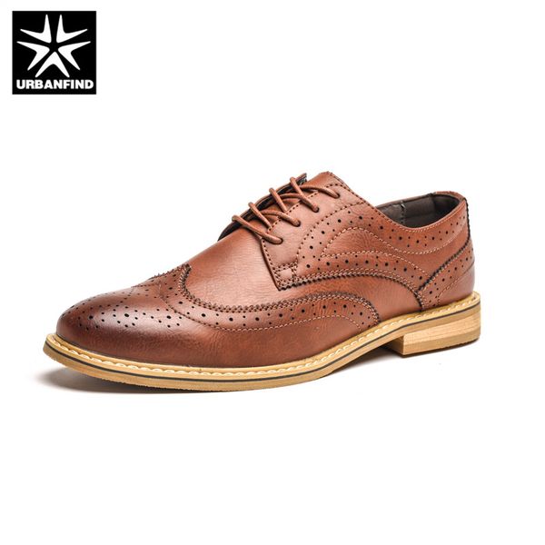 

urbanfind new 2018 luxury leather brogue mens flats shoes casual british style men oxfords fashion brand dress shoes for men, Black