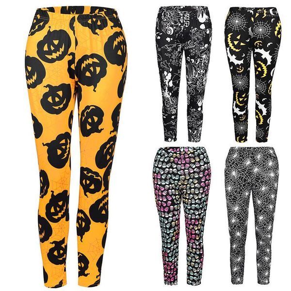 

leggings autumn female casual elastic waist pants halloween print skinny pencil pants women designer full length, Black;white