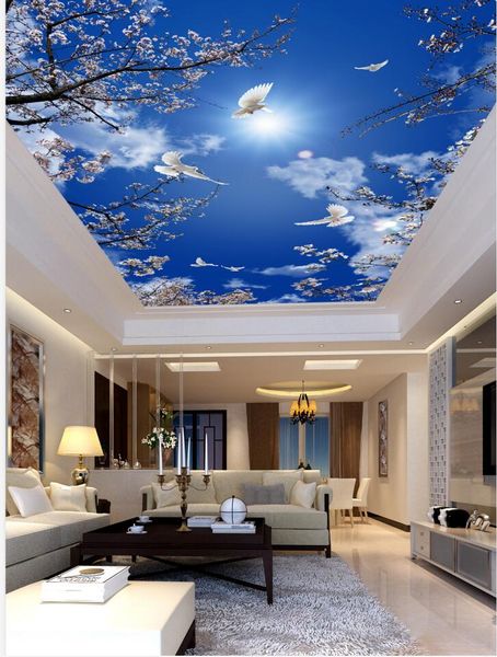 

beautiful cherry blossom blue sky white dove ceiling mural mural living room study bedroom ceiling wallpaper de parede 3d