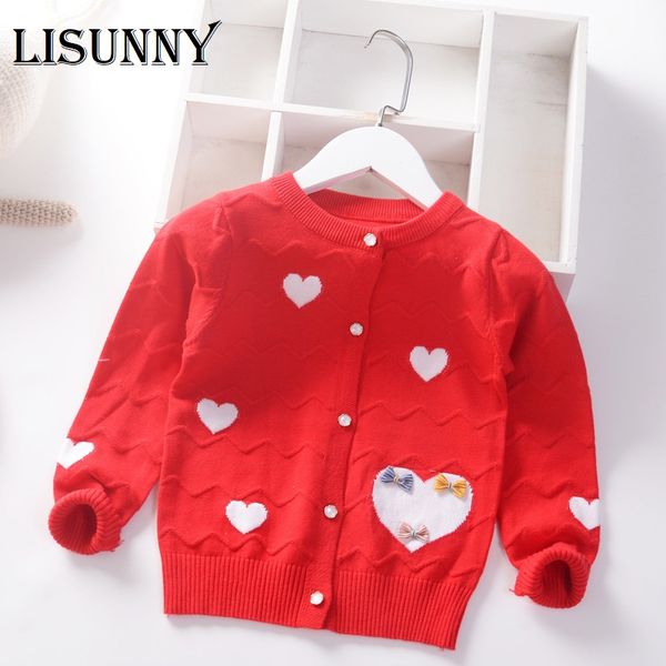 

2020 spring autumn new girls princess sweaters love pattern bow kids cotton coat children clothing baby knitted cardigan coat, Blue