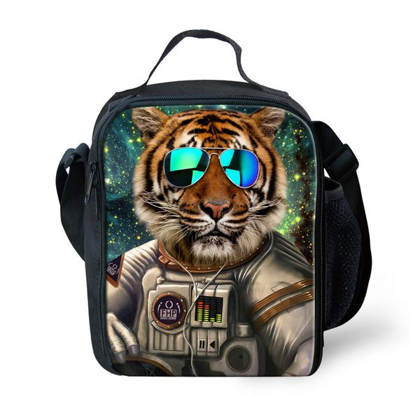 

portable zoo tiger head lunch bag for men kids animal owl lunch box for school printing travel pinic thermal bag lancheira, Blue;pink