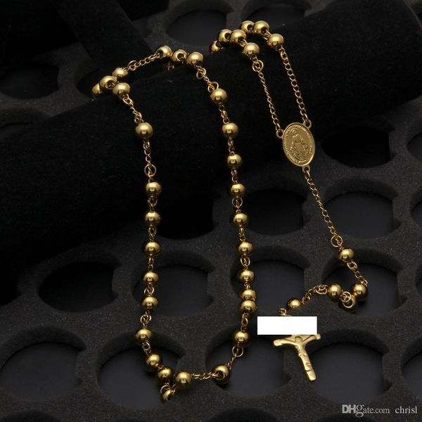 

star with the trend of wearing a necklace gold-plated high-grade stainless steel beaded jesus cross necklace, Silver