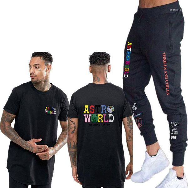 

teenagers letter print tracksuits summer designer travis scott loose couple crew neck suits males sports causal sets, Gray
