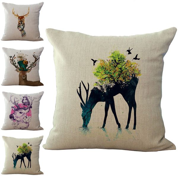 

весна цветочные рога оленя наволочка подушка обложка белье хлопок площадь животных бросьте наволочки крышки комплект постельных принадлежнос