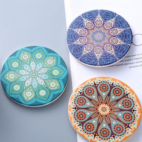 

2pcs folk-custom ceramic cork drink cup coasters 10cm sun god cup mats heat resistant anti-scald mug tableware