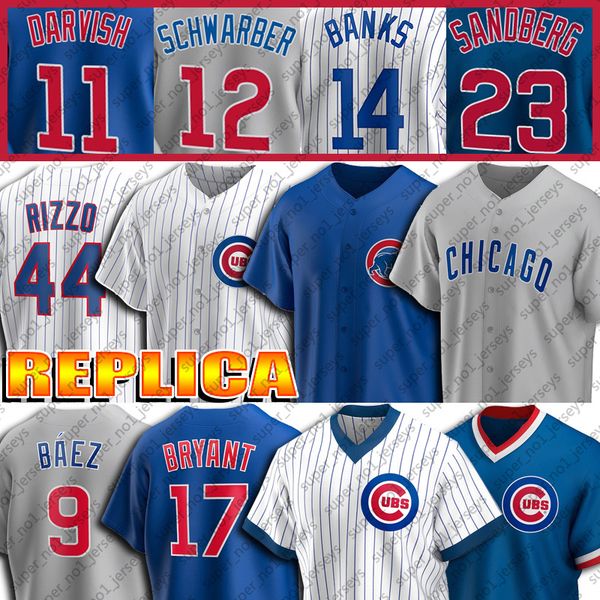 

custom 9 javier baez jersey 17 kris bryant jerseys 44 anthony rizzo jersey 23 ryne sandberg 12 kyle schwarber 11 yu darvish baseball jersey, Blue;black